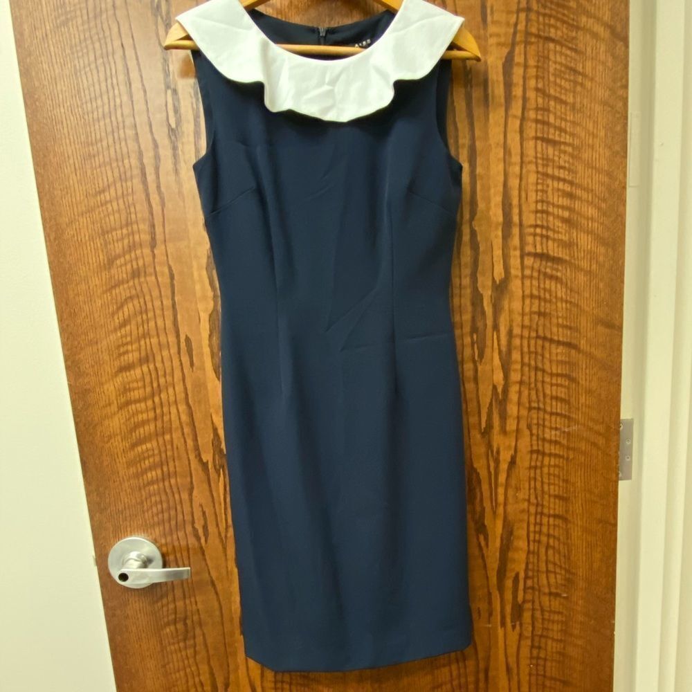 Alex Marie navy ruffle collar sleeveless mini sheath dress